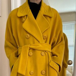 Yellow Double-Breasted Pea Coat with Belt